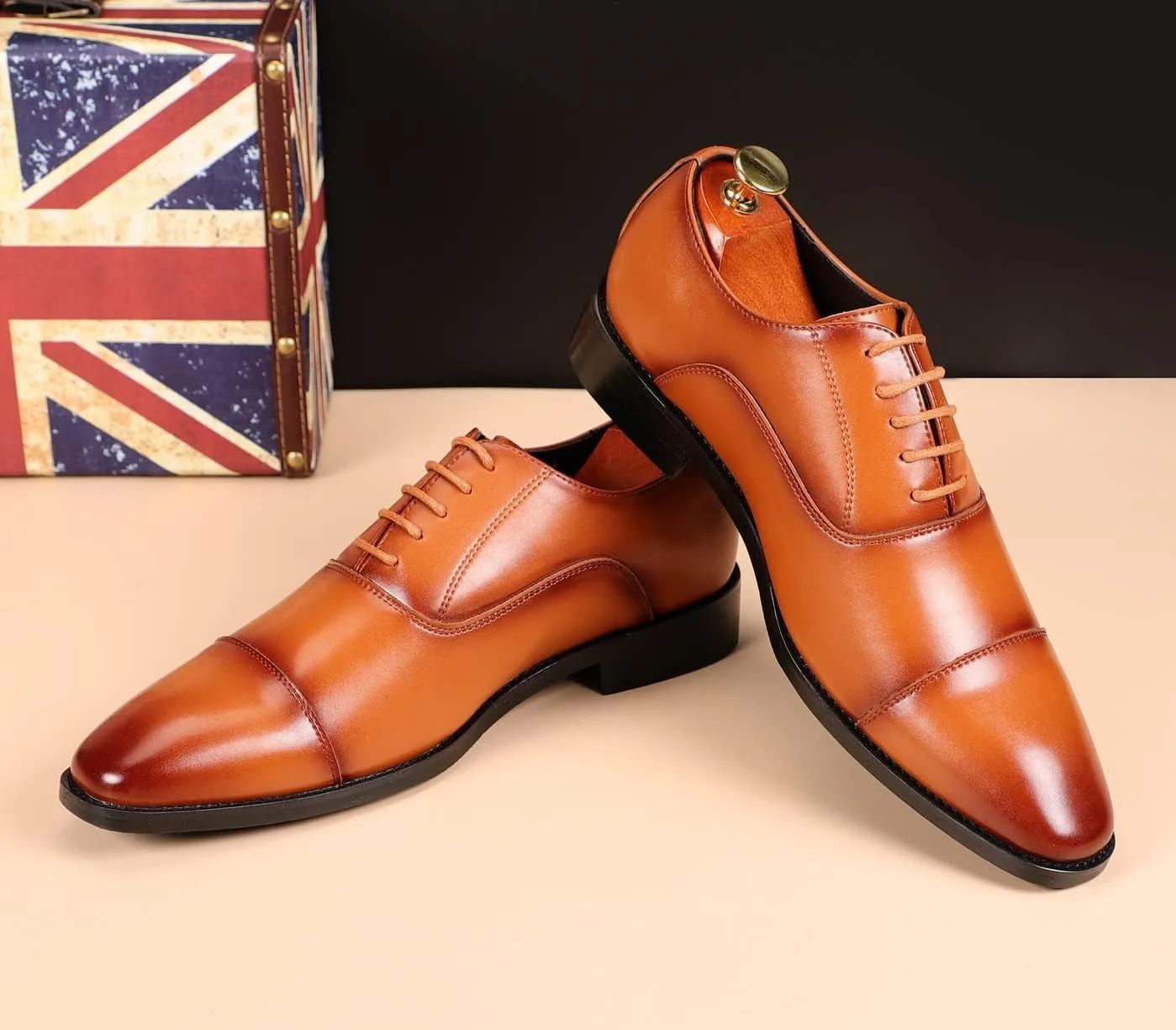 Santimon Men's Oxford Dress Classic Formal Business Cap Toe Leather Lined Derby Shoes