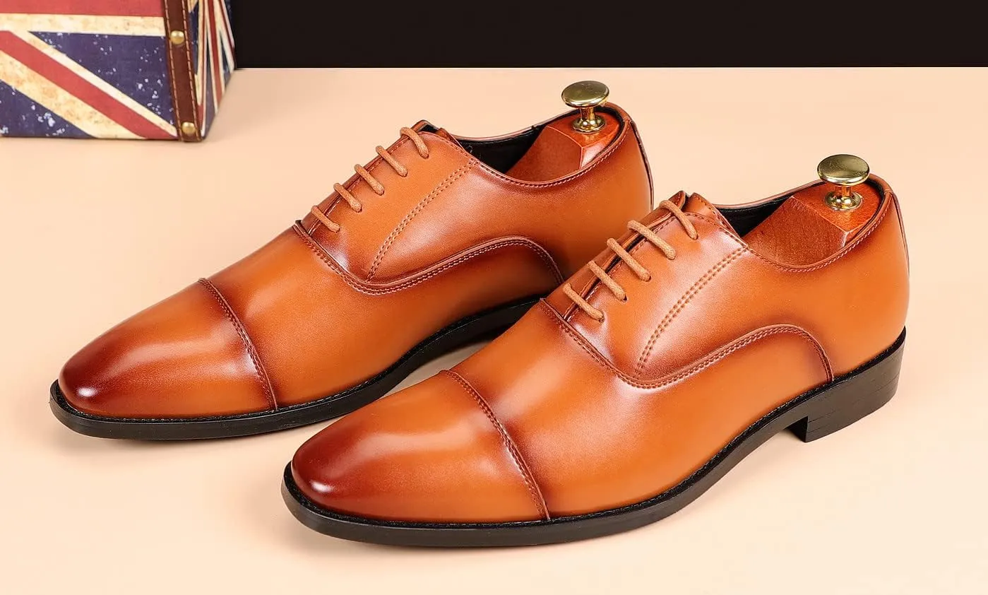 Santimon Men's Oxford Dress Classic Formal Business Cap Toe Leather Lined Derby Shoes