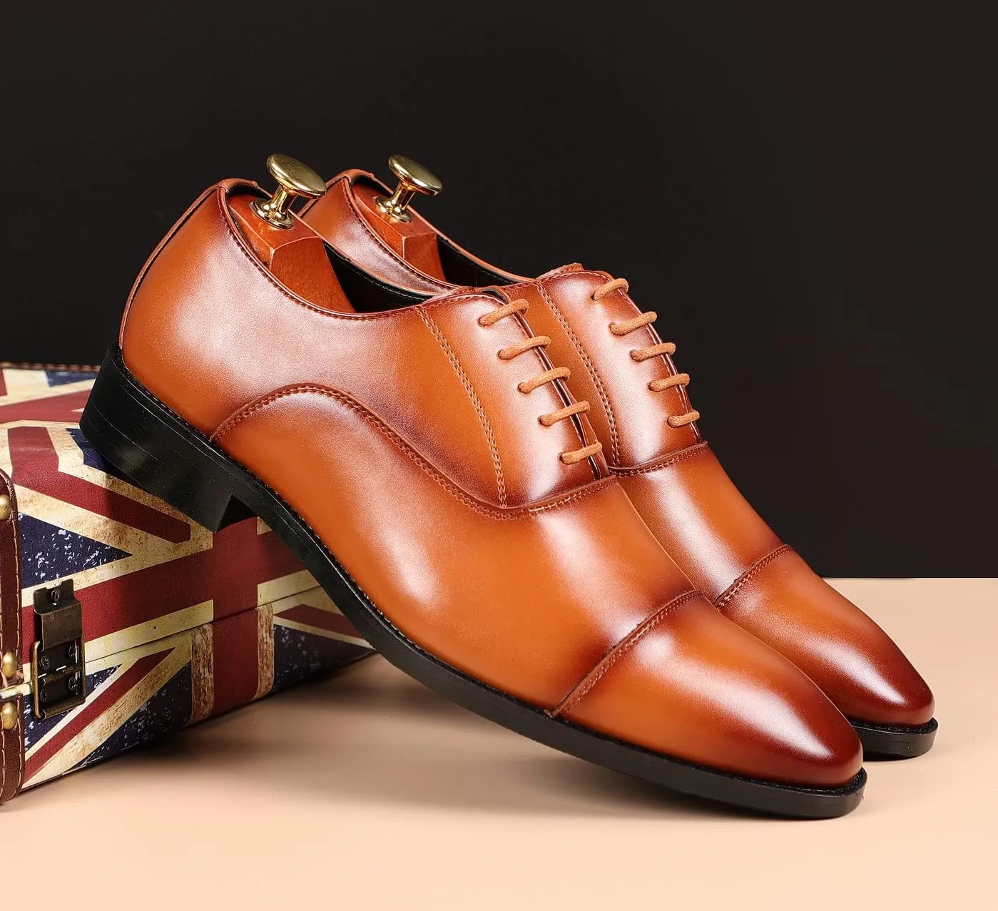 Santimon Men's Oxford Dress Classic Formal Business Cap Toe Leather Lined Derby Shoes