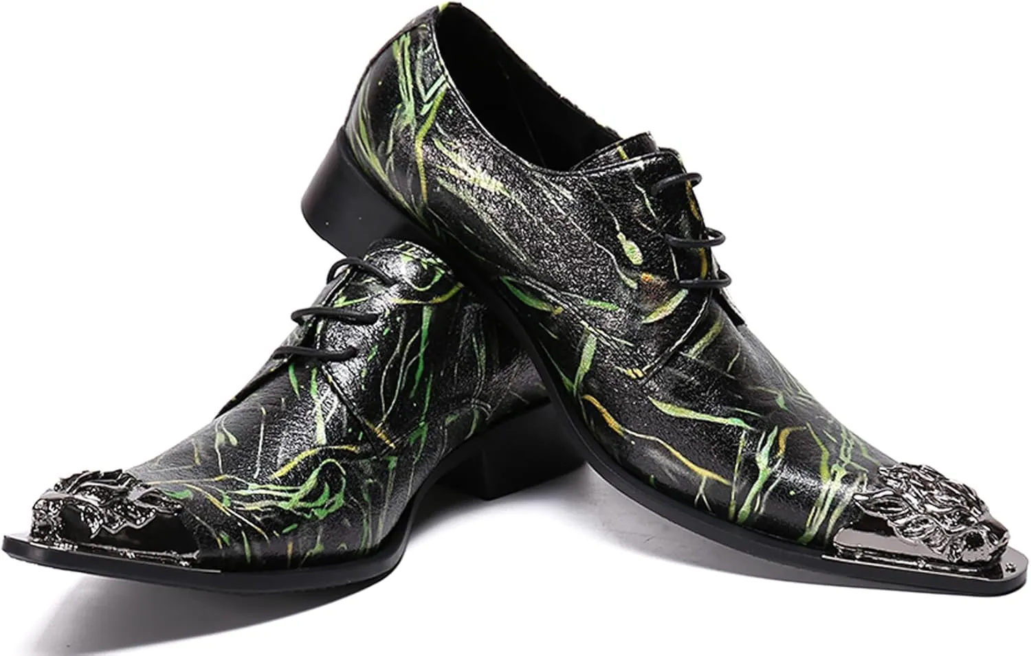 Santimon Mens Western Pointed Toe Leather Lace Up Dress Shoes Fashion Casual Metal Tip Oxford