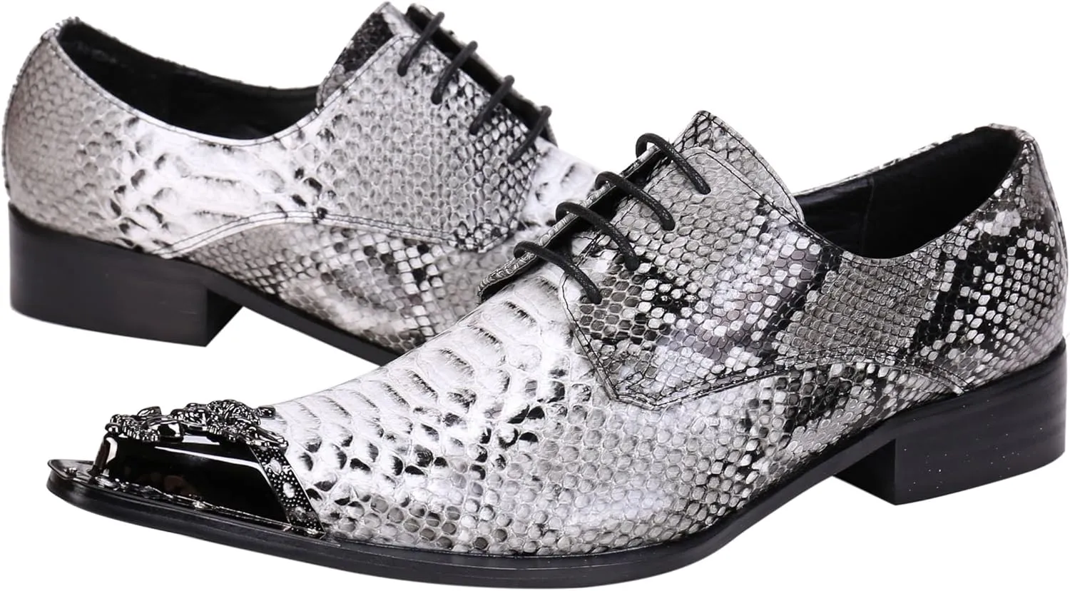 Santimon Mens Western Pointed Toe Leather Lace Up Dress Shoes Fashion Casual Metal Tip Oxford
