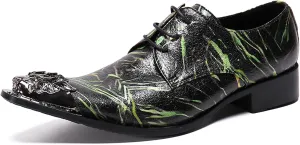 Santimon Mens Western Pointed Toe Leather Lace Up Dress Shoes Fashion Casual Metal Tip Oxford