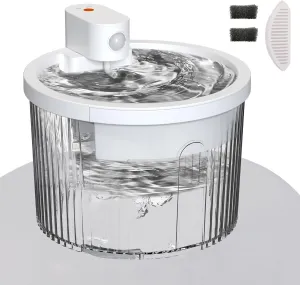 Sharper Image Wireless Pet Water Fountain for Cats, 68oz/2L Ultra Quiet Pump Cordless Cat Water Fountain, Rechargeable Cat Drinking Fountain with Motion Sensor, 2 Replacement Sponge Filters & Mat