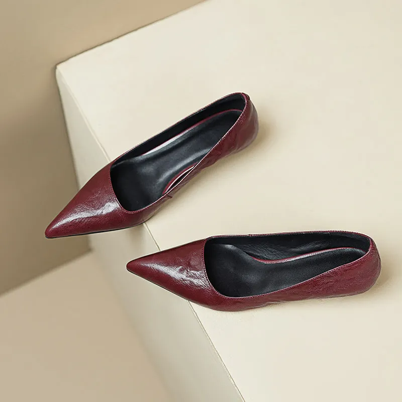 Sheepskin Kitten Heel Low Pointed Toe Pumps Women's Shoes