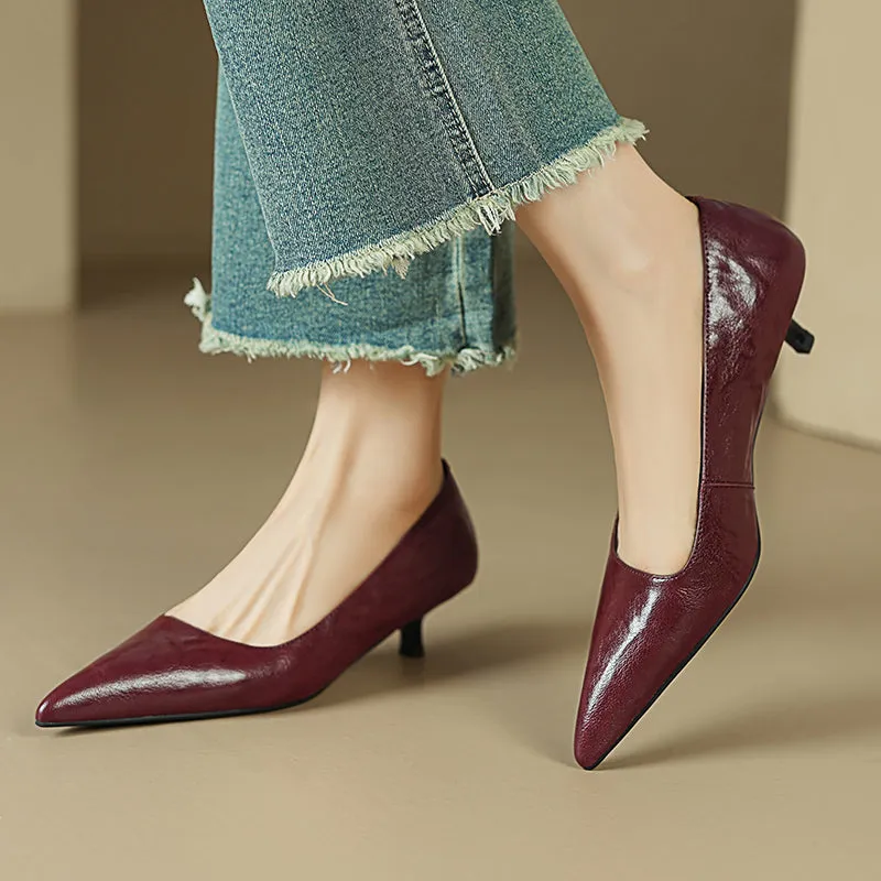Sheepskin Kitten Heel Low Pointed Toe Pumps Women's Shoes