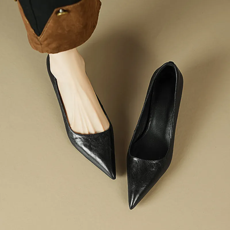Sheepskin Kitten Heel Low Pointed Toe Pumps Women's Shoes