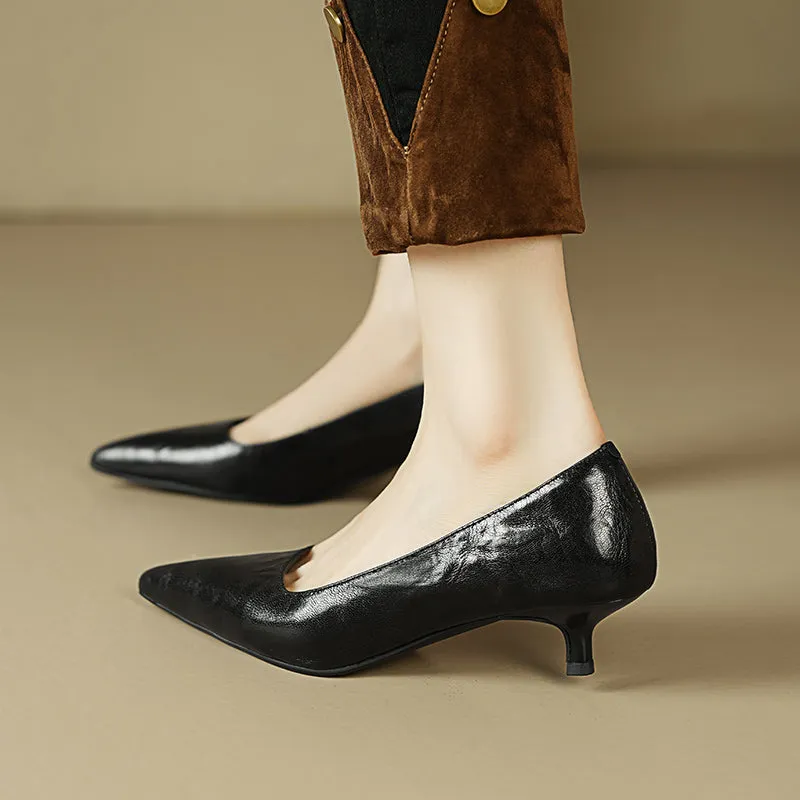 Sheepskin Kitten Heel Low Pointed Toe Pumps Women's Shoes
