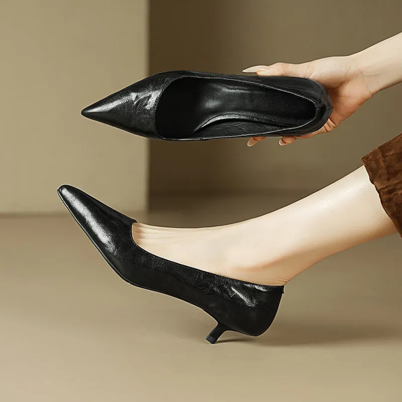 Sheepskin Kitten Heel Low Pointed Toe Pumps Women's Shoes