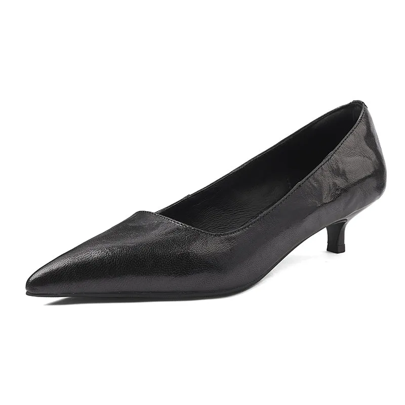 Sheepskin Kitten Heel Low Pointed Toe Pumps Women's Shoes