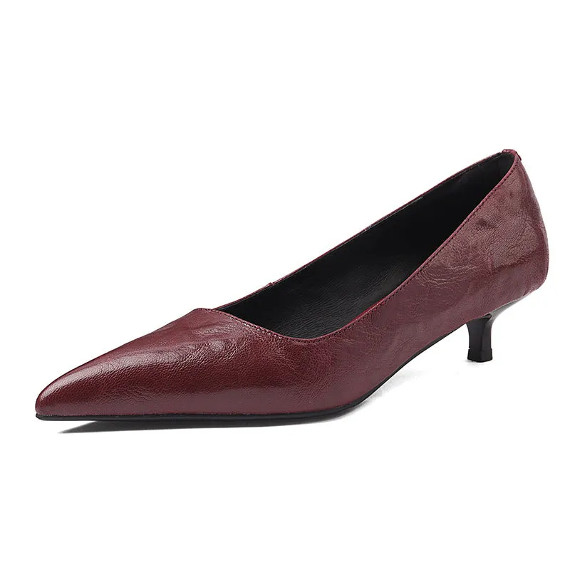Sheepskin Kitten Heel Low Pointed Toe Pumps Women's Shoes