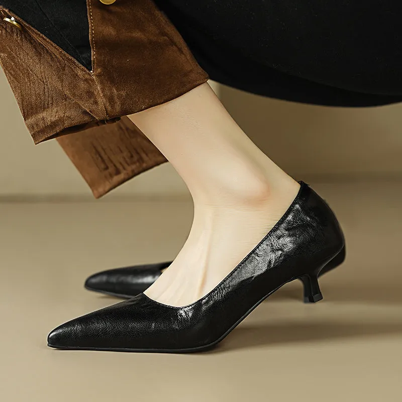 Sheepskin Kitten Heel Low Pointed Toe Pumps Women's Shoes