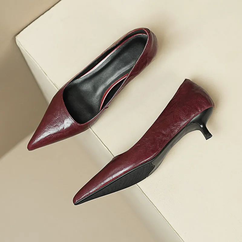 Sheepskin Kitten Heel Low Pointed Toe Pumps Women's Shoes