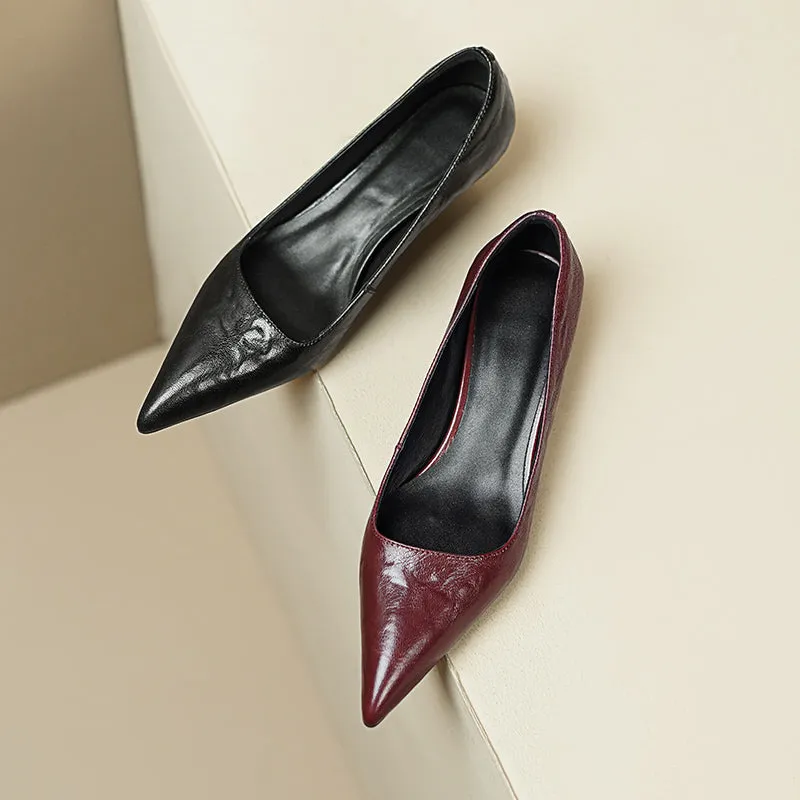 Sheepskin Kitten Heel Low Pointed Toe Pumps Women's Shoes