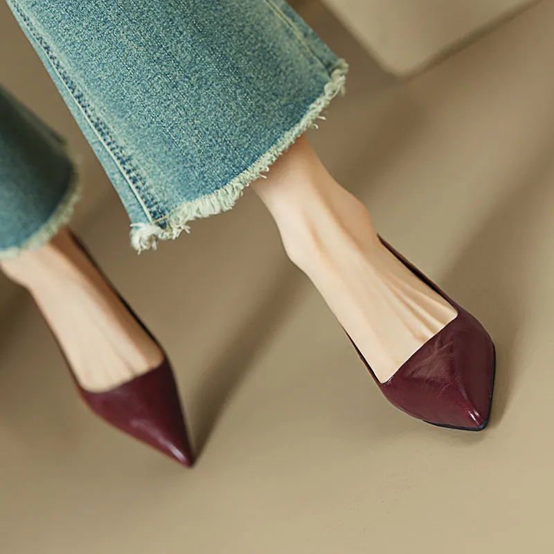 Sheepskin Kitten Heel Low Pointed Toe Pumps Women's Shoes