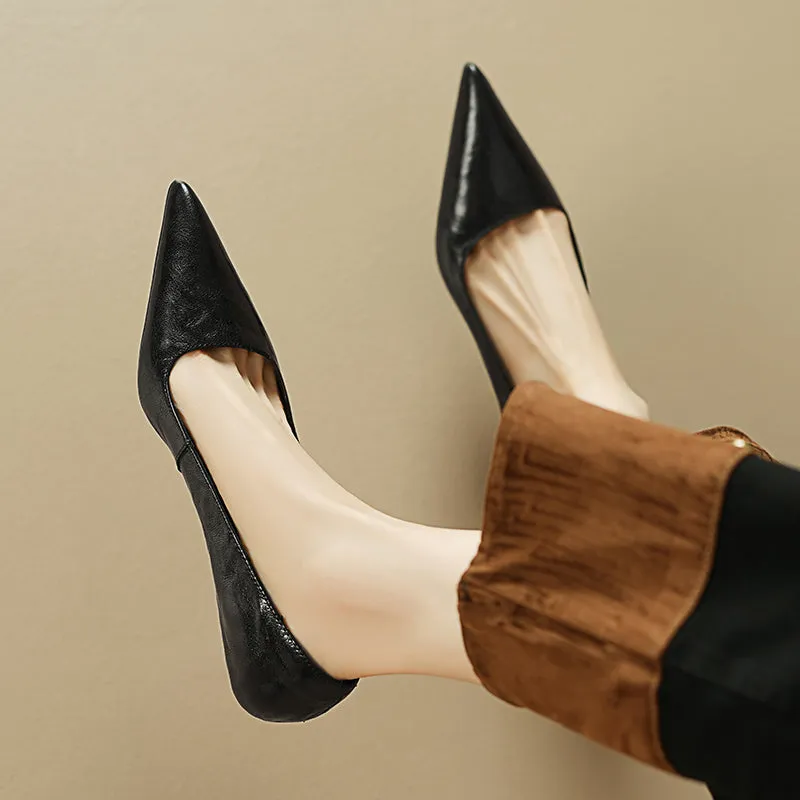 Sheepskin Kitten Heel Low Pointed Toe Pumps Women's Shoes