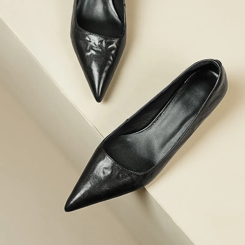 Sheepskin Kitten Heel Low Pointed Toe Pumps Women's Shoes