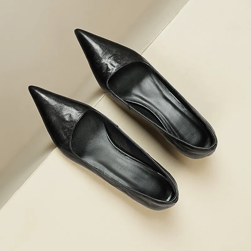 Sheepskin Kitten Heel Low Pointed Toe Pumps Women's Shoes