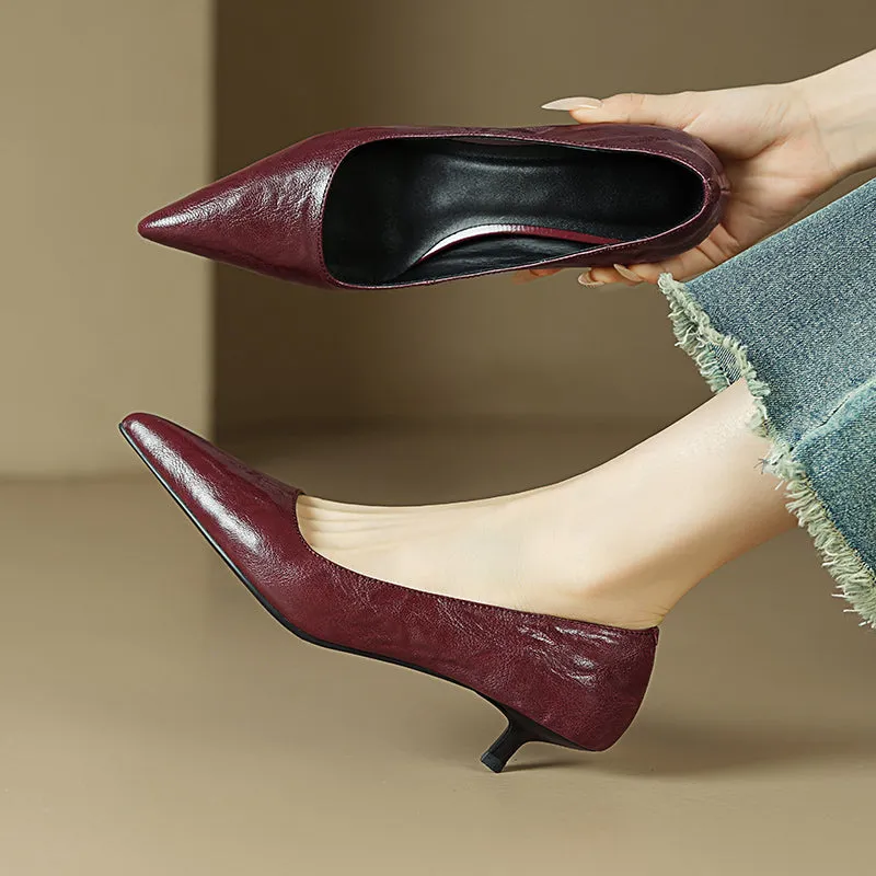 Sheepskin Kitten Heel Low Pointed Toe Pumps Women's Shoes