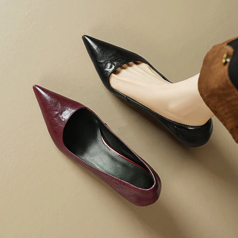 Sheepskin Kitten Heel Low Pointed Toe Pumps Women's Shoes