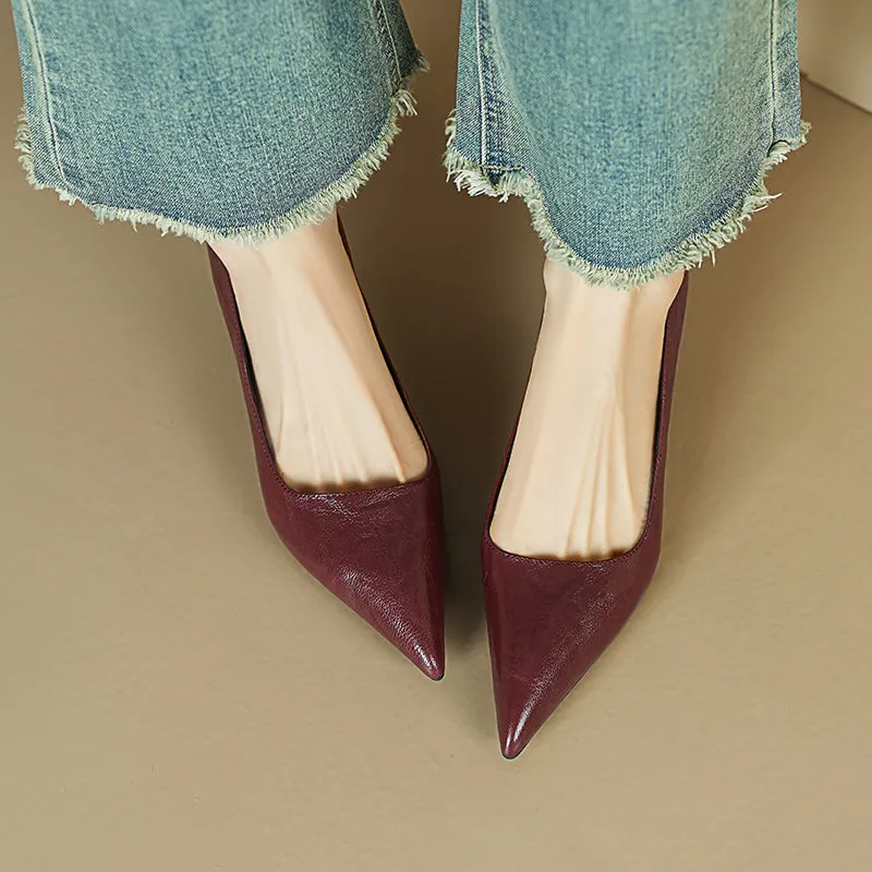 Sheepskin Kitten Heel Low Pointed Toe Pumps Women's Shoes