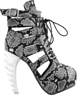SHOW STORY Punk Snake Skin Print Lace-Up Gladiator Hidden Platform Bone Heels Ankle Bootie,LF80699