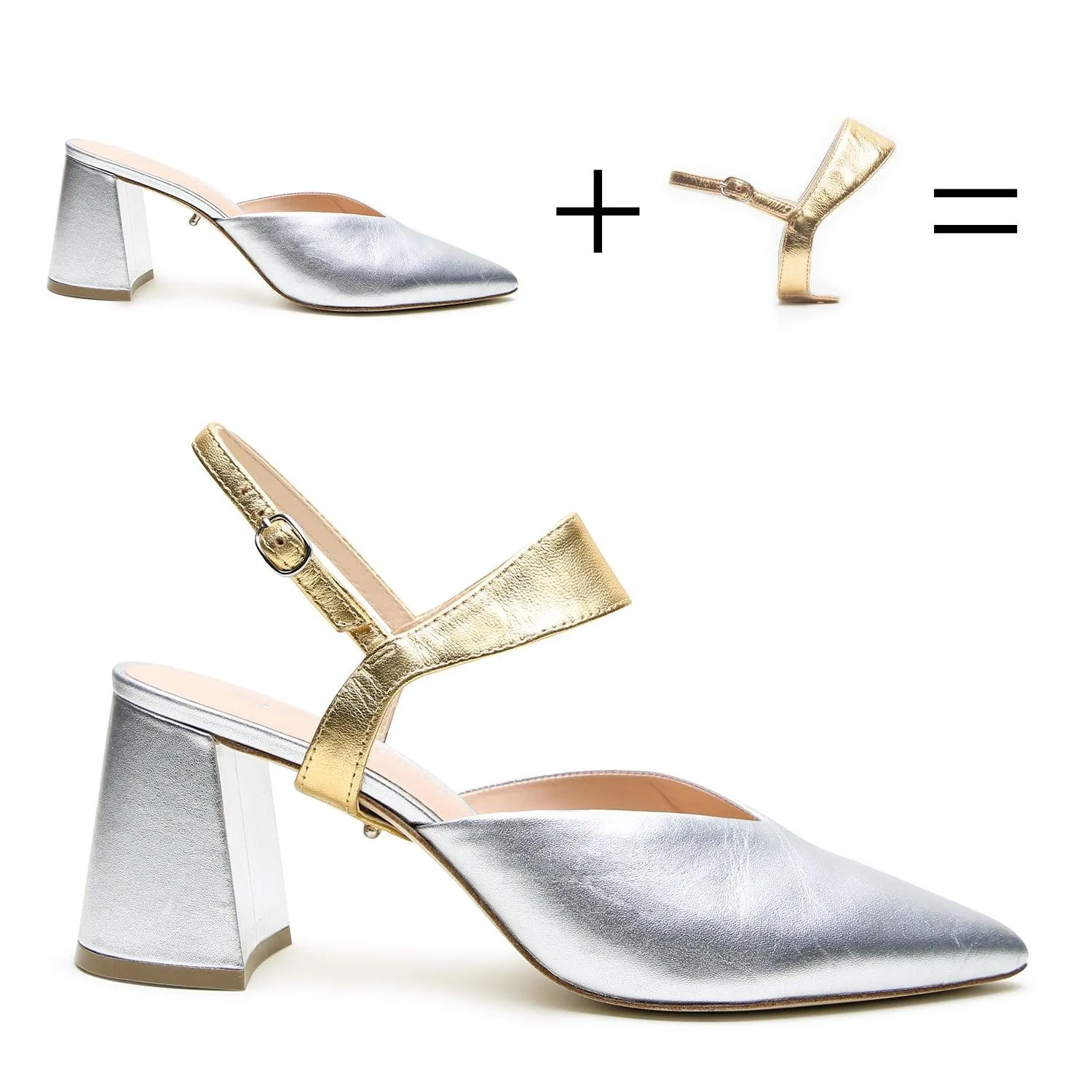 Silver V Mule   Gold Elsie Strap