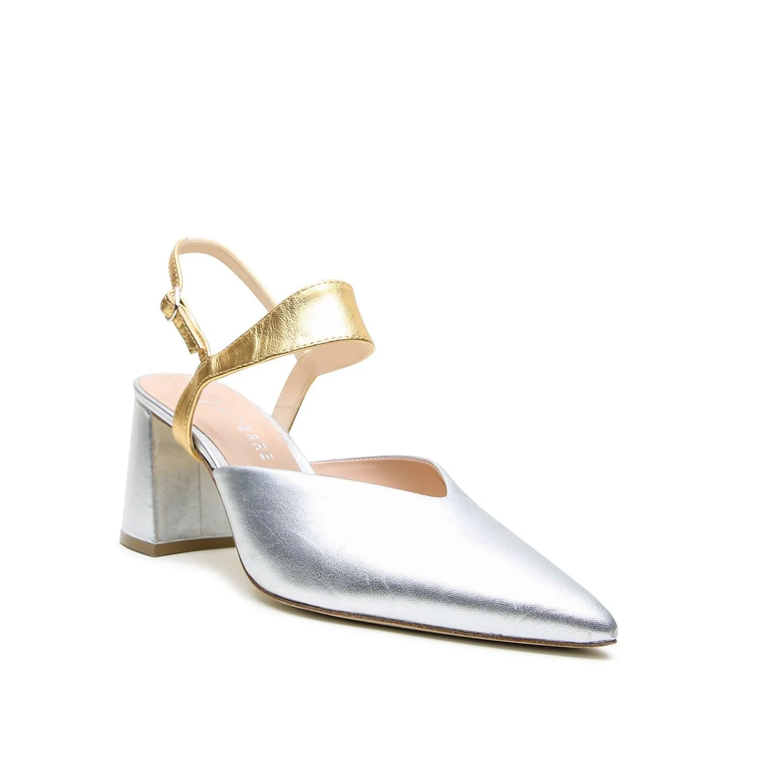 Silver V Mule   Gold Elsie Strap