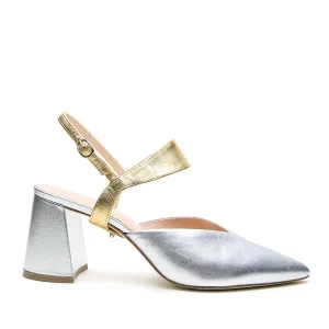 Silver V Mule   Gold Elsie Strap