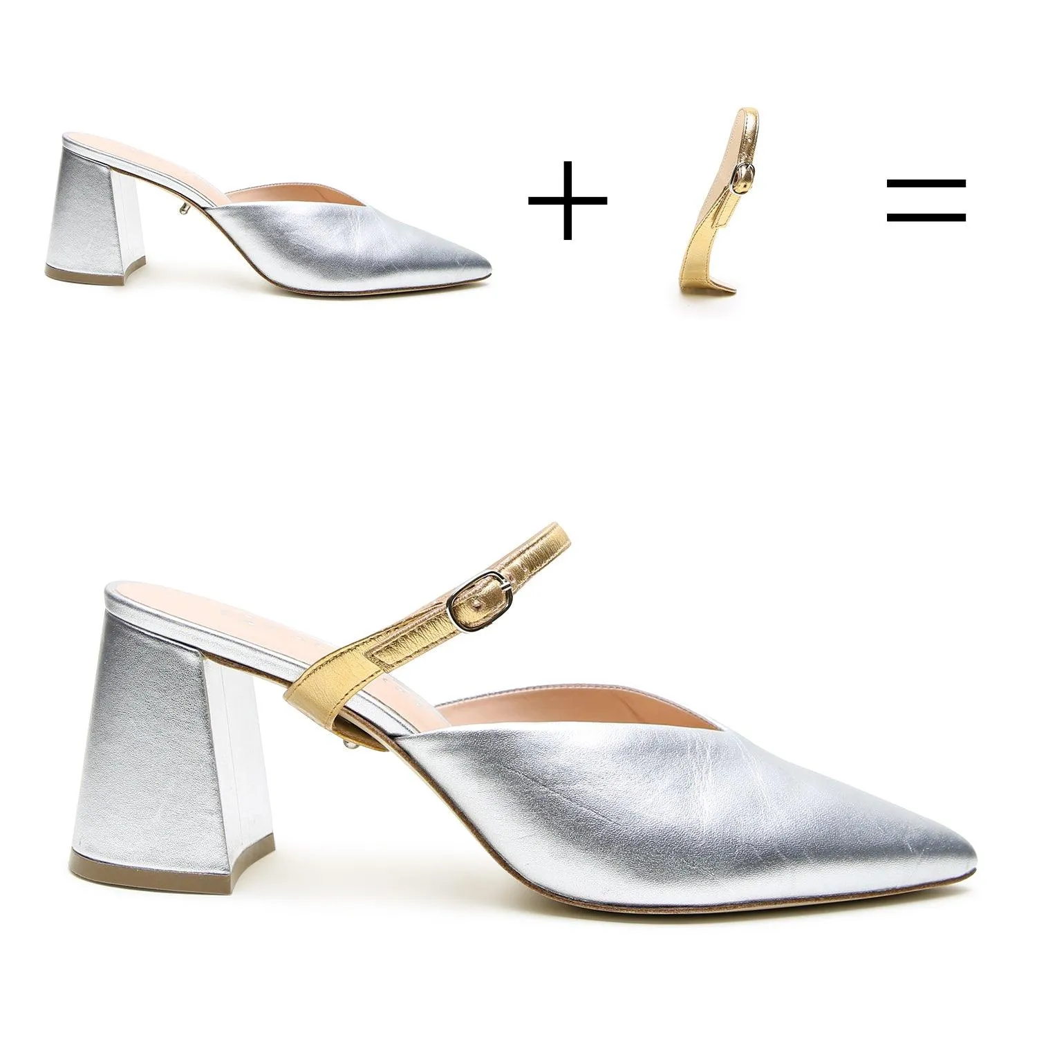 Silver V Mule   Gold Twiggy Strap