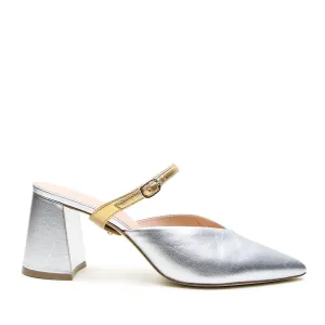 Silver V Mule   Gold Twiggy Strap