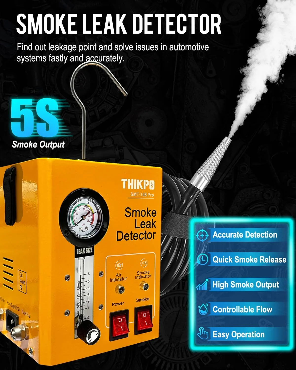 Smoke Machine Automotive with Built-in Air Compressor, Professional Smoke Leak Detector for Car, Diagnostic Leak Tester Tools for EVAP, Vacuum, Fuel and More Leak Testing
