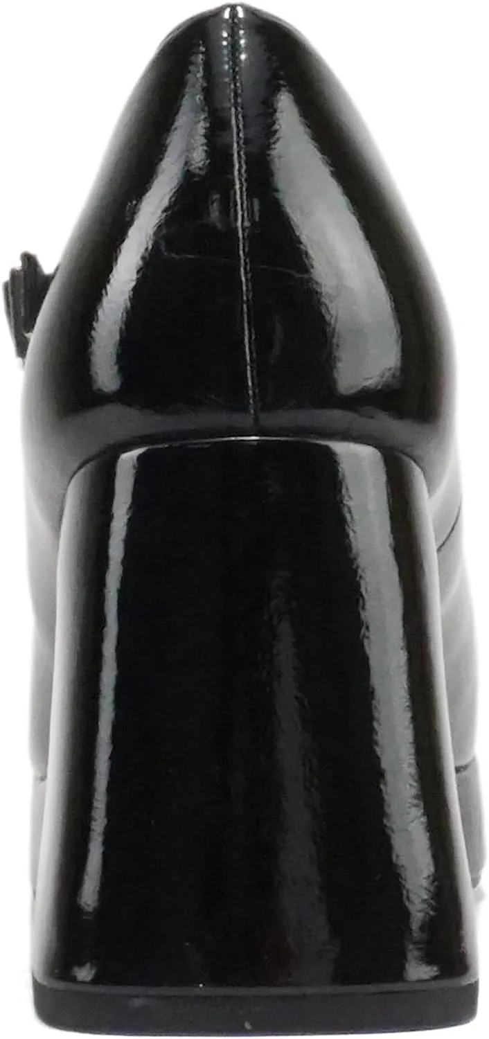 Soda “NOSTA” ~ Women Square Toe Mary Jane Platform High Chunky Flare Heel Pump Shoe with Adjustable Ankle Strap
