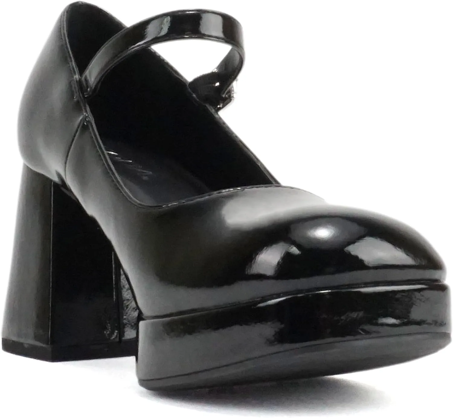 Soda “NOSTA” ~ Women Square Toe Mary Jane Platform High Chunky Flare Heel Pump Shoe with Adjustable Ankle Strap