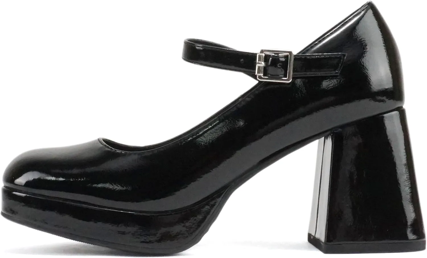 Soda “NOSTA” ~ Women Square Toe Mary Jane Platform High Chunky Flare Heel Pump Shoe with Adjustable Ankle Strap