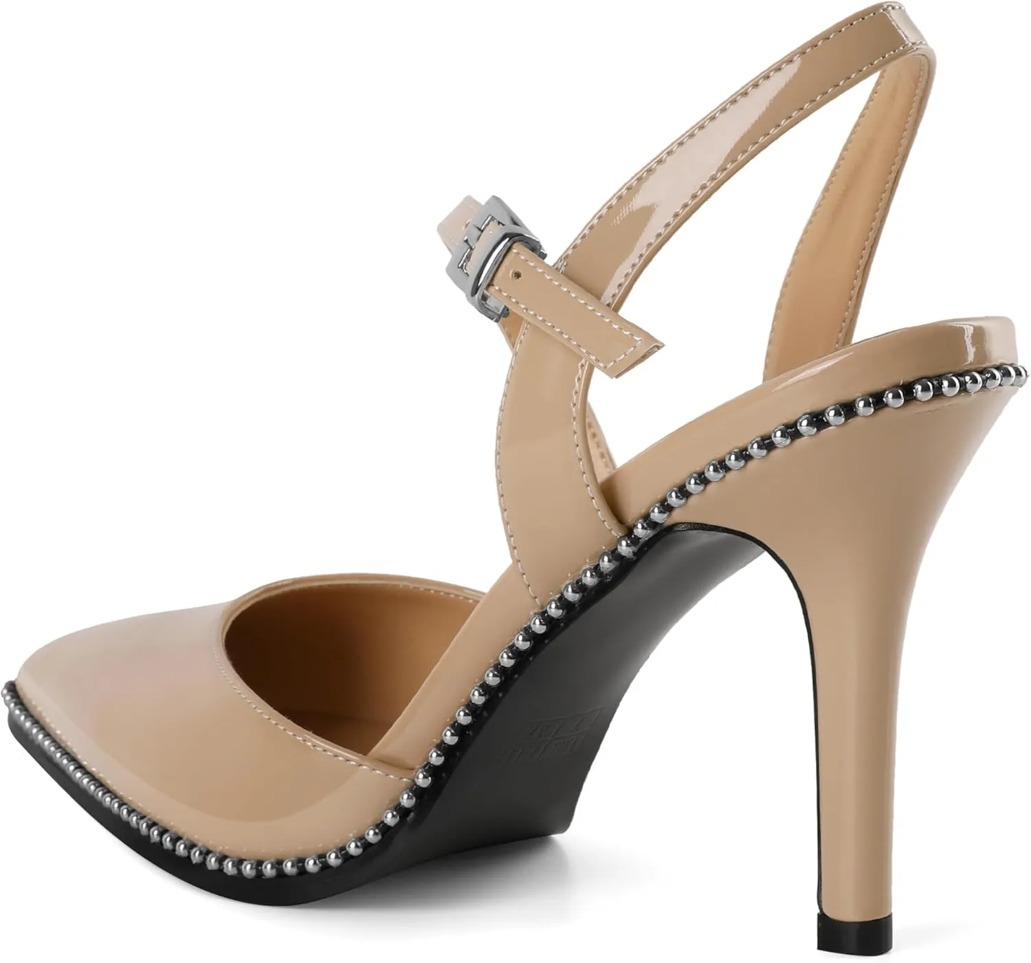 Soireelady Women Slingback Heels High Heel Beaded Pumps Pointed Toe Stilettos Slip On Strappy Heels Dress Pumps Shoes 3.5 Inch