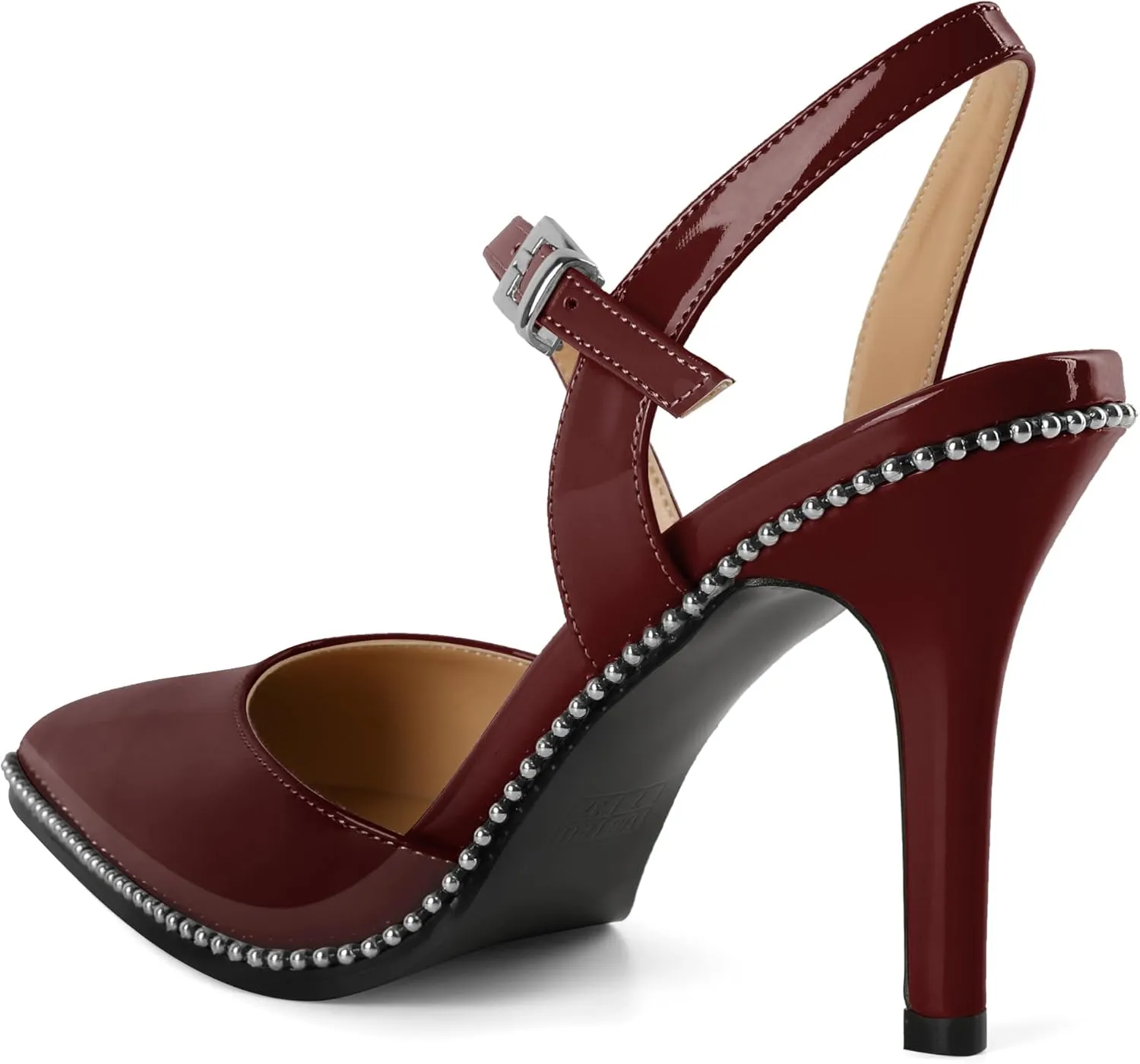 Soireelady Women Slingback Heels High Heel Beaded Pumps Pointed Toe Stilettos Slip On Strappy Heels Dress Pumps Shoes 3.5 Inch