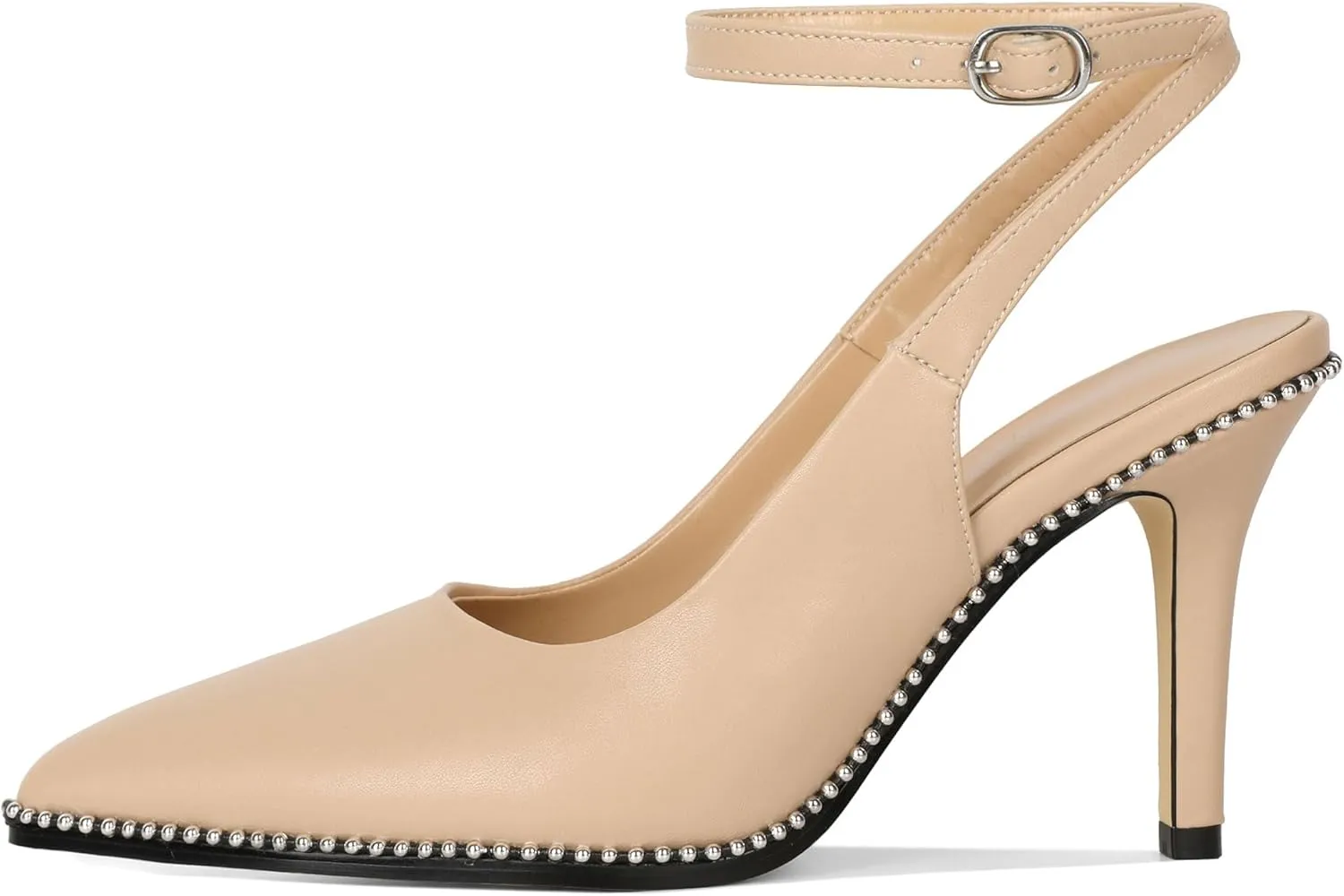 Soireelady Women Slingback High Heel Beaded Pumps Pointed Toe Stilettos Slip On Strappy Heels Ankle Strap Dress Pumps Shoes 3.5 Inches
