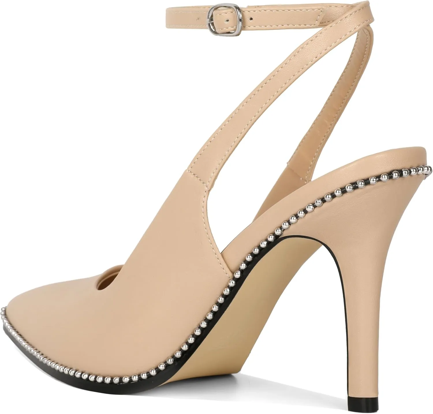 Soireelady Women Slingback High Heel Beaded Pumps Pointed Toe Stilettos Slip On Strappy Heels Ankle Strap Dress Pumps Shoes 3.5 Inches
