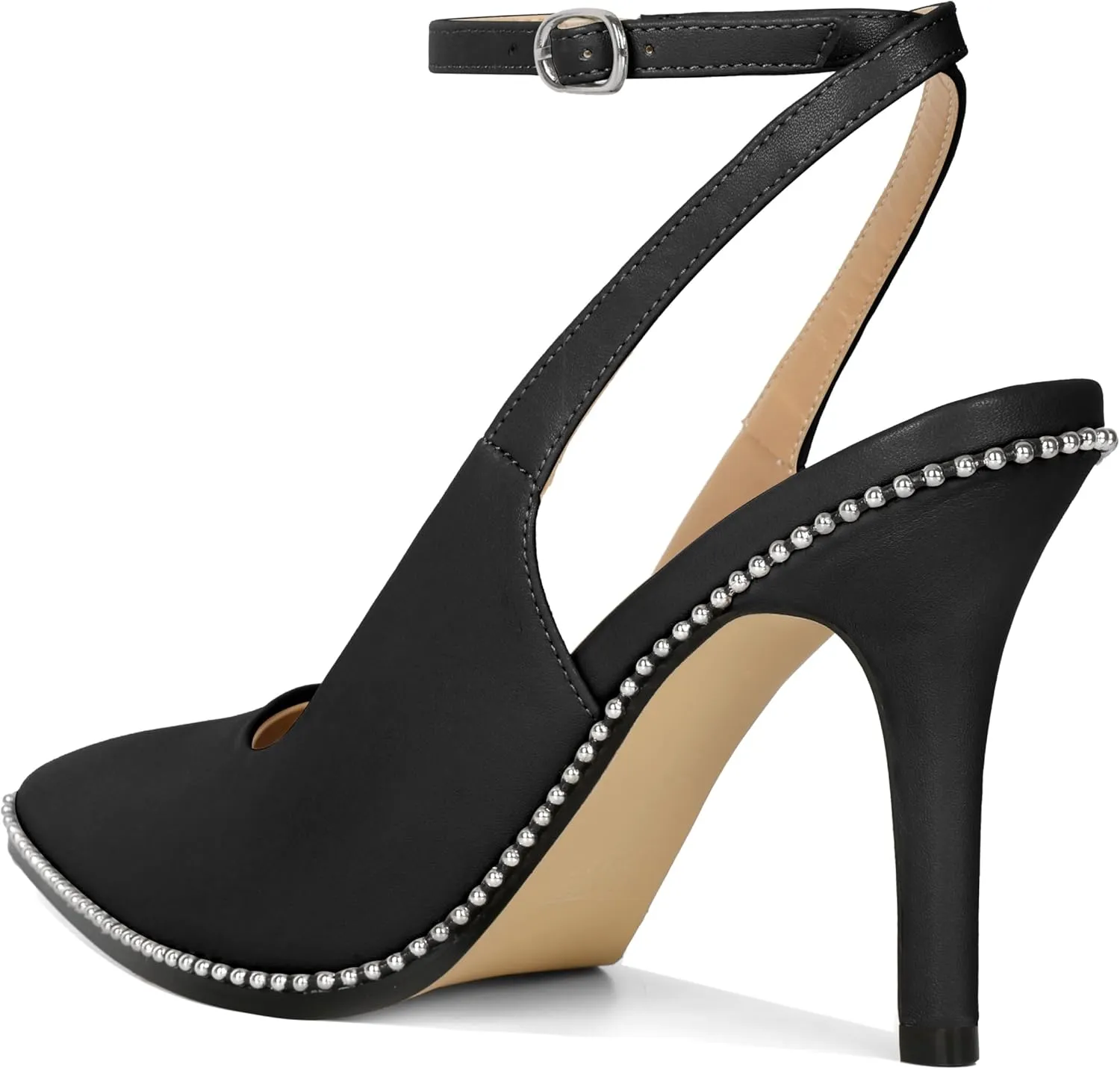 Soireelady Women Slingback High Heel Beaded Pumps Pointed Toe Stilettos Slip On Strappy Heels Ankle Strap Dress Pumps Shoes 3.5 Inches
