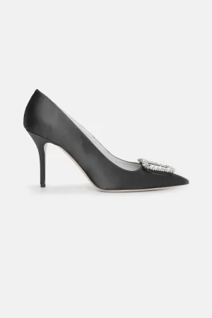 Sophia Jewel Buckle Shoe In Black Satin