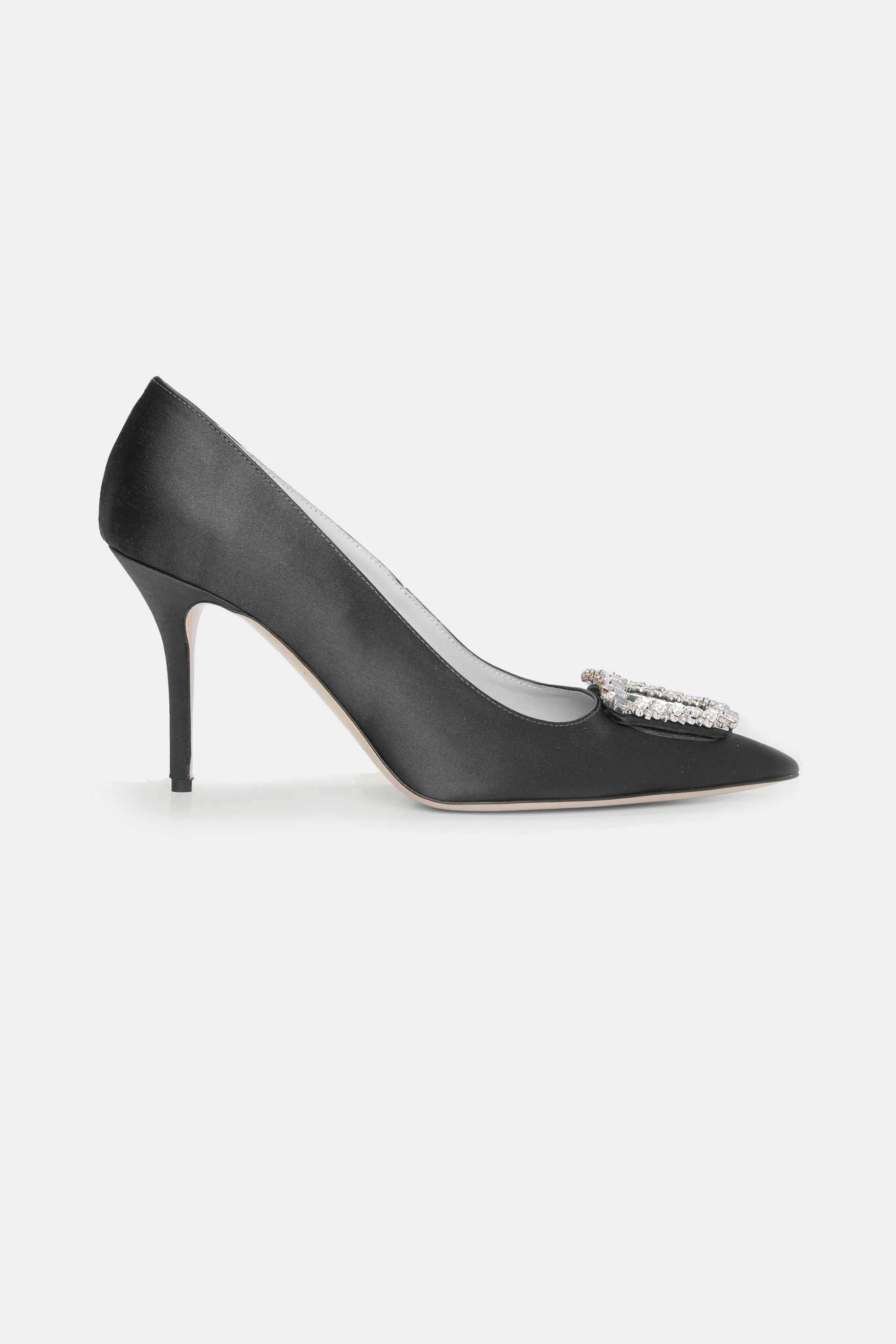 Sophia Jewel Buckle Shoe In Black Satin
