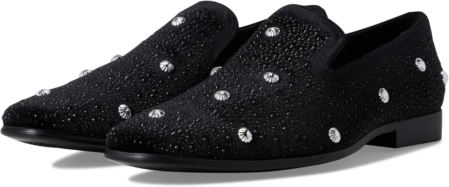 Stacy Adams Men's Spangle Rhinestone Slip On Loafer, Black/Silver, 11.5