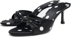 Summer Mule Sandals for Women Vintage Polka Dot Heeled Sandals with Bow Open Round Toe Stiletto High Heels Party Dress Slide-Sandals