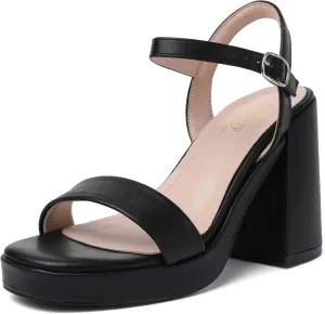 Susanny Heels for Women Platform Chunky High Heels Square toe Sexy Block Heeled Sandals Wedding Party Evening Prom Dance Ankle Strappy Dressy Pump Shoes