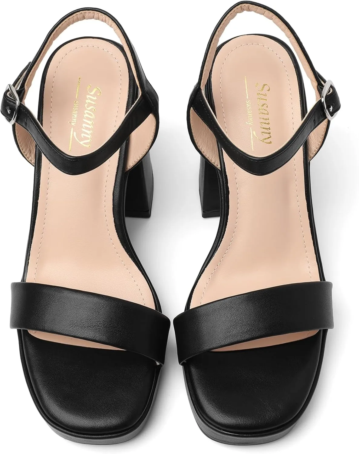 Susanny Heels for Women Platform Chunky High Heels Square toe Sexy Block Heeled Sandals Wedding Party Evening Prom Dance Ankle Strappy Dressy Pump Shoes