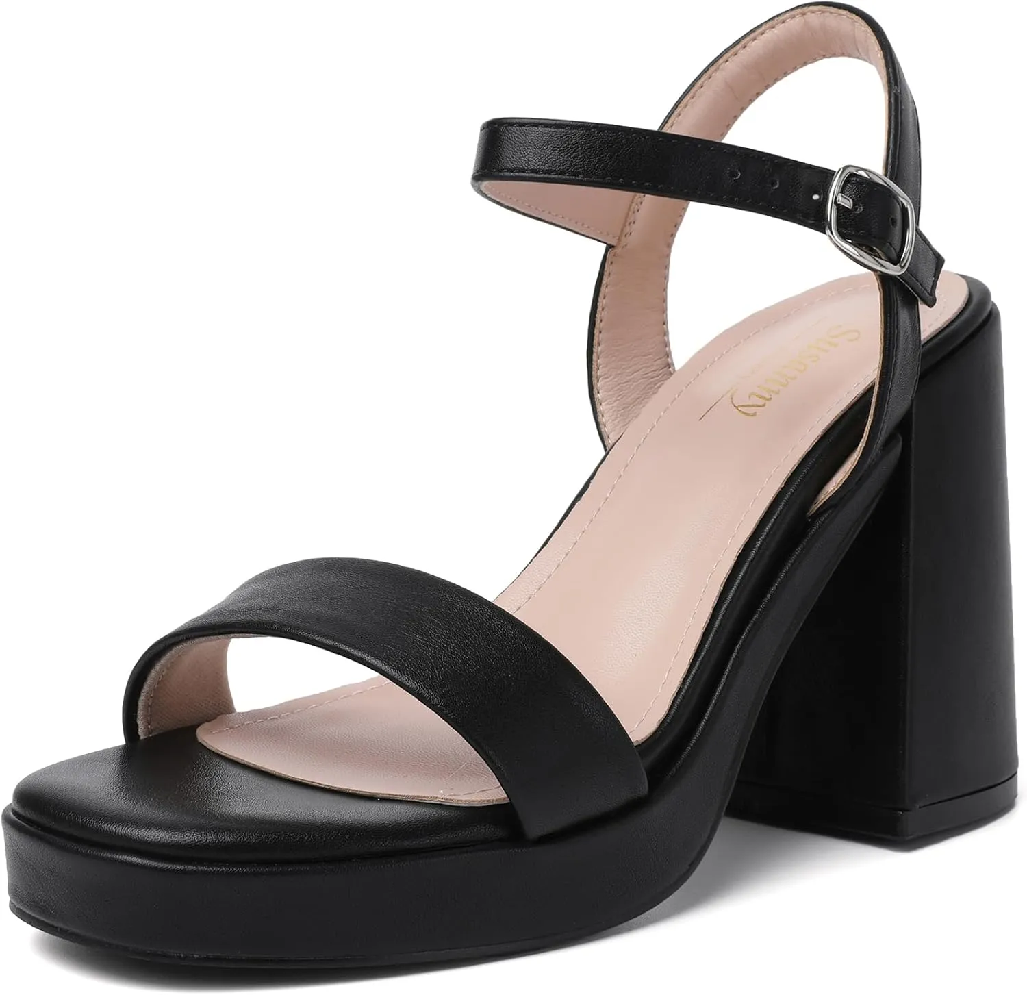 Susanny Heels for Women Platform Chunky High Heels Square toe Sexy Block Heeled Sandals Wedding Party Evening Prom Dance Ankle Strappy Dressy Pump Shoes