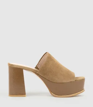 TALIN90 Platform Combo Slide in Tan Suede