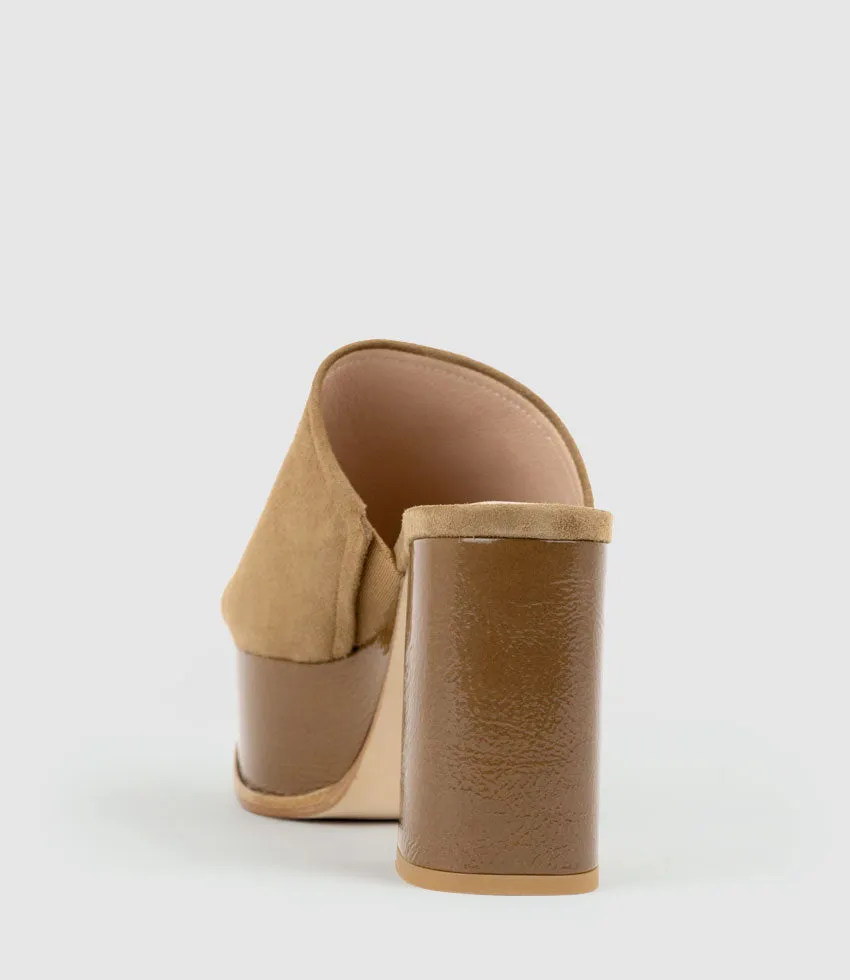 TALIN90 Platform Combo Slide in Tan Suede