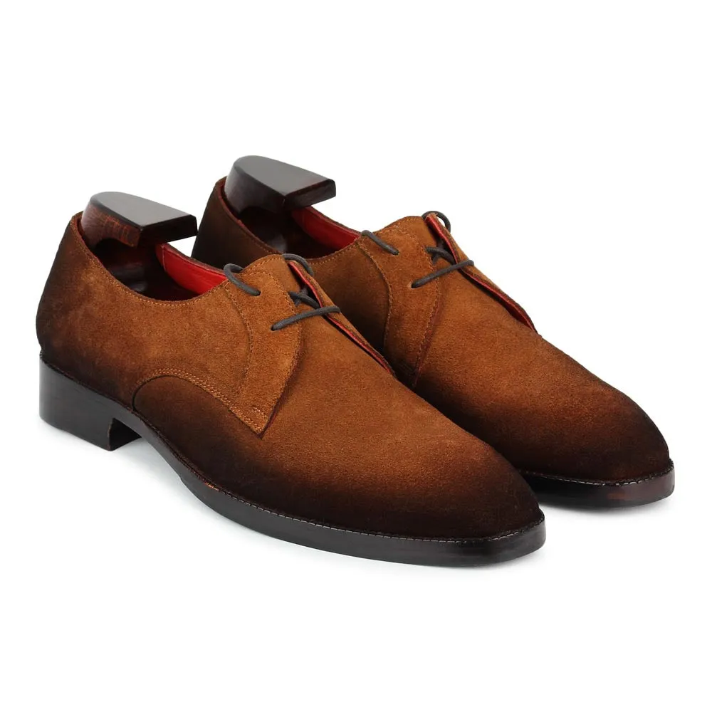 Tan Burnished Suede Two Eyelet Derby