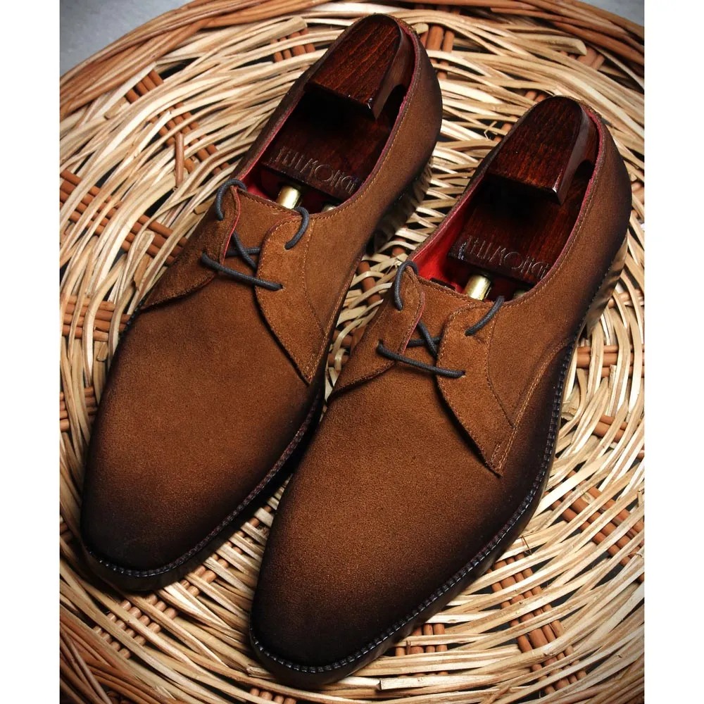 Tan Burnished Suede Two Eyelet Derby